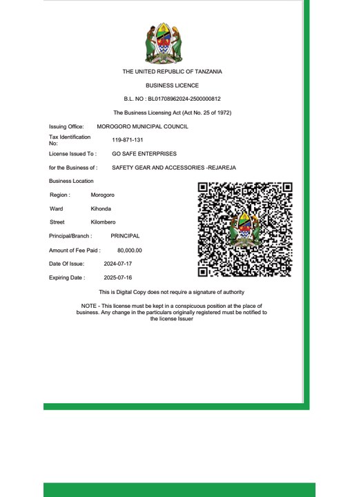 Business Licence — Safety Gear
