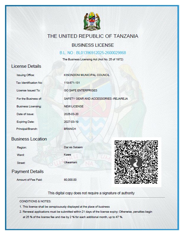 Business Licence — Safety Gear
